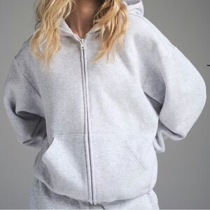 NWT Cotton Fleece Classic Zip Up Hoodie Light Heather Grey! Size S